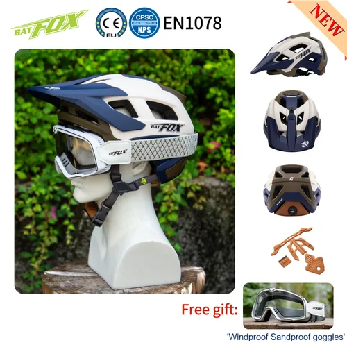 BATFOX Casco de bicicleta profesional con gafas Casco de bicicleta todoterreno MTB Casco de ciclismo seguro Hombres Mujeres Certificado CE/CPSC/EN1078