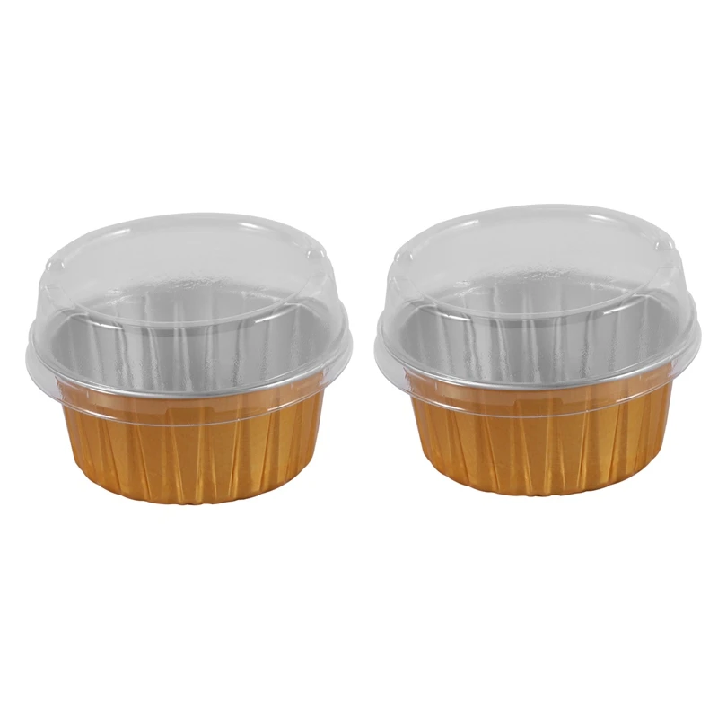 200Pcs Disposable Aluminum Foil Baking Cups Creme Brulee Dessert Oval Shape Cupcake Cups With Lids Cake Egg Tools