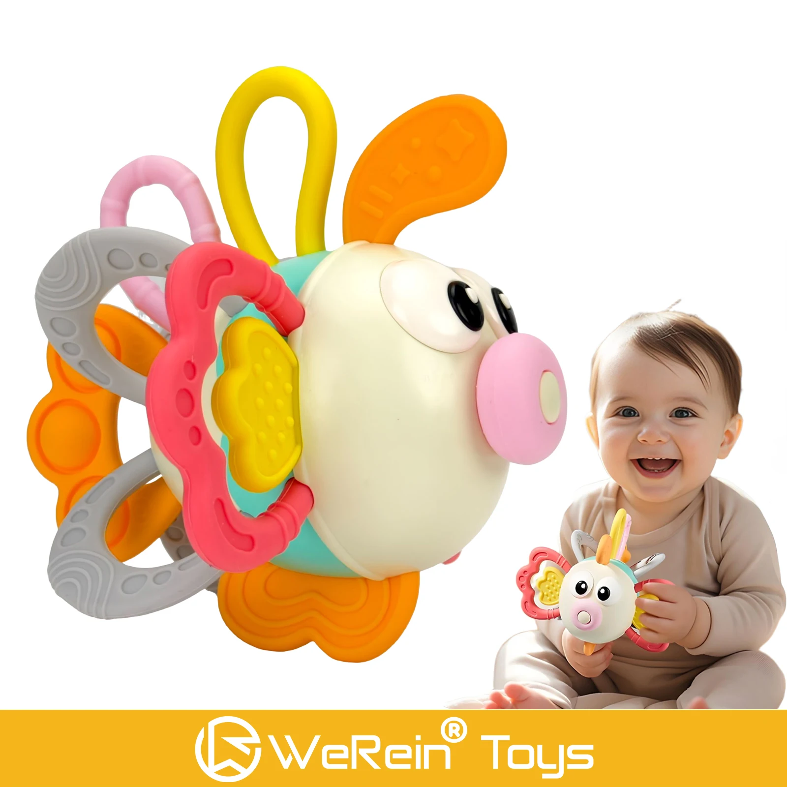 0-3개월 아기 사자 물고기 모양 귀여운 부드러운 실리콘 치발기 손잡이 공 유아용