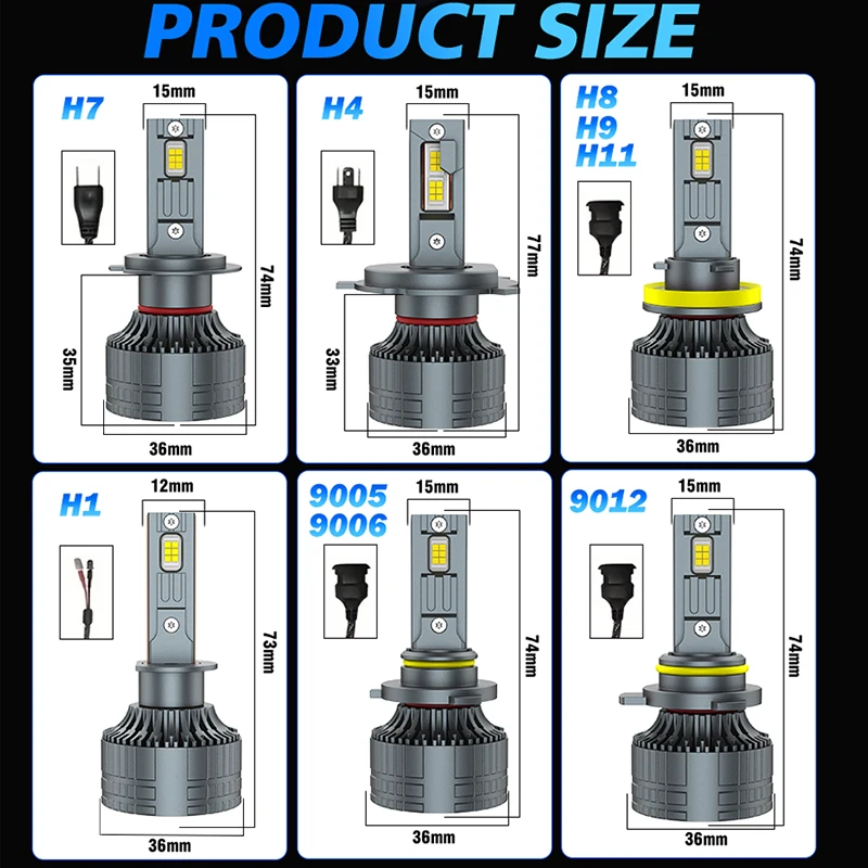 

Светодиодные лампы для фар H7 Canbus 30000LM 300W, H4, H11, H1, 9005, HB3, 9006, HB4, 9012 Turbo, автомобильные фары 12V 24V, Canbus 6000K