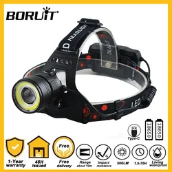 BORUiT LED Headlamp Super Bright Zoom Headlight 18650 USB Rechargeable Head Flashlight Work Waterproof Fishing Camping Lantern