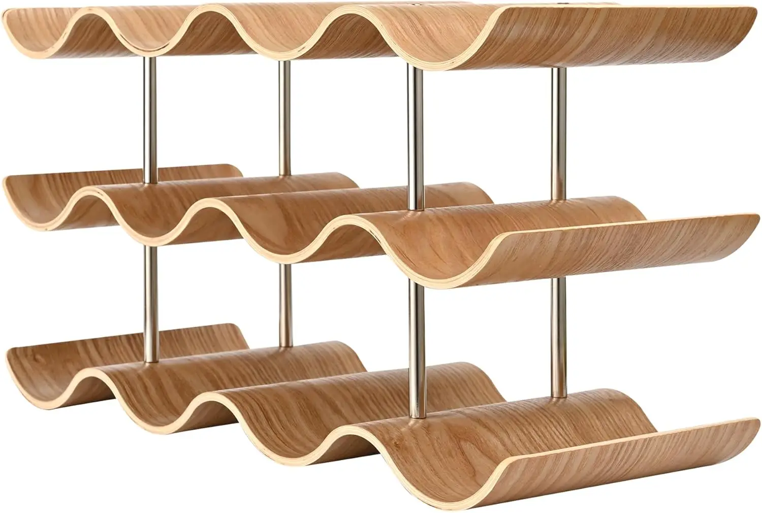 12-Bottle Wooden Wine Rack with Wavy Design for Kitchen or Bar Storage