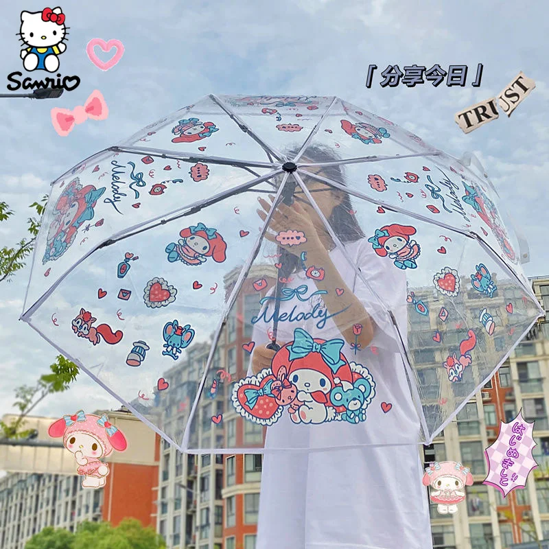 Sanrio Automatic Umbrella Cartoon My Melody Lightweight 3-Stage Folding Transparent Umbrellas Kuromi Transparent Umbrellas Gifts