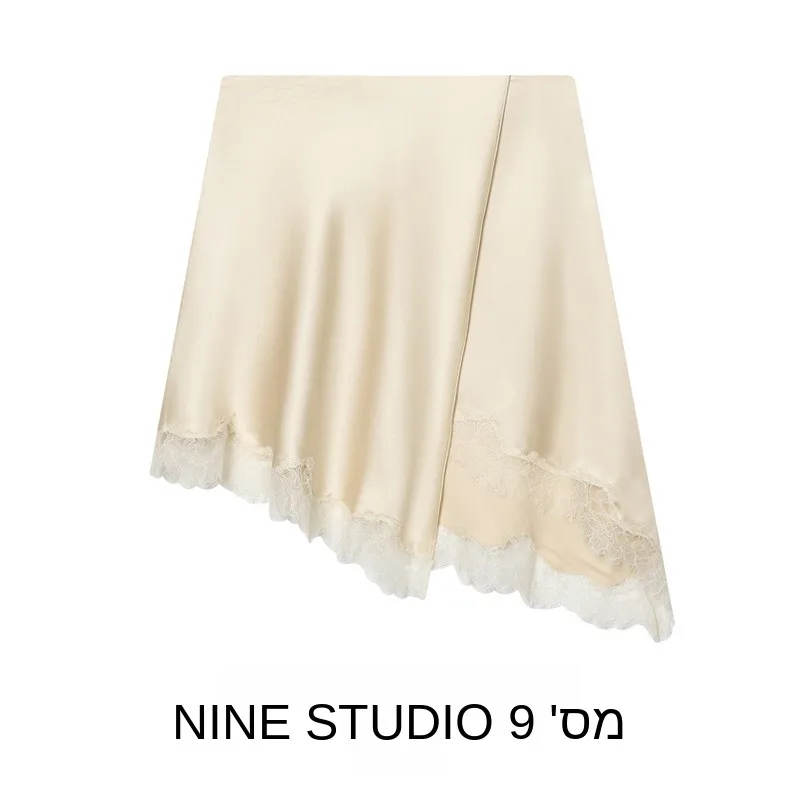 

Fashionable Lace Splicing Asymmetrical Hem Split Half-length Skirt Women's Standard Version 2026 Spring Season Polyester Fiber