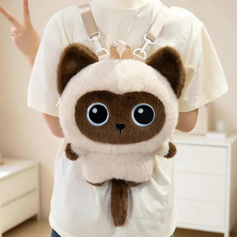 Soft Fluffy Cute Cat Backpack Standing Cat Lightweight Kitten Schoolbag Large Capacity Commuting Bag Adult/Student/Children 1