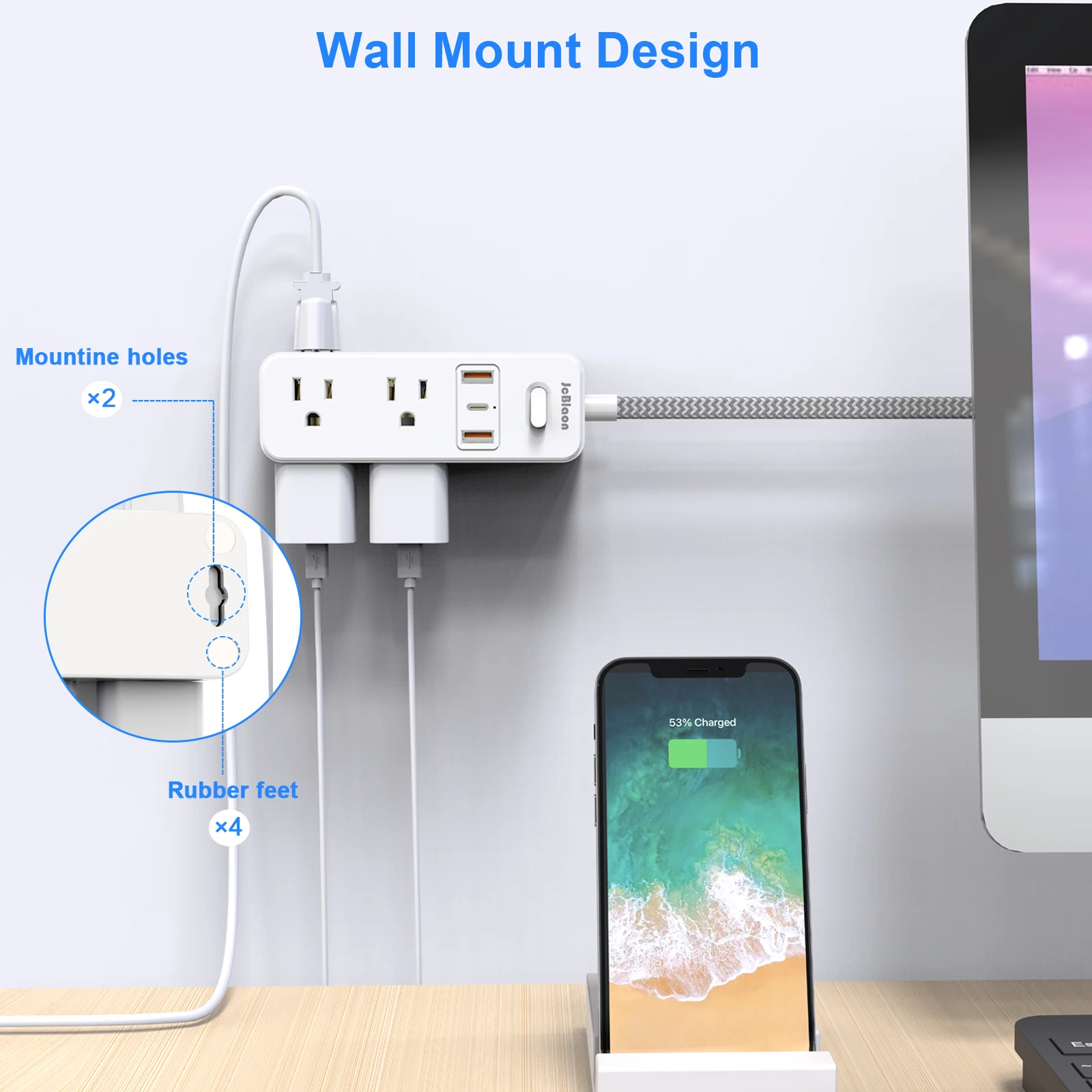 US Plug Multitap Power Strip AC Outlet 1.5m Braided Cable Electrical Socket Smart USB Home Office Surge Protector Network Filter