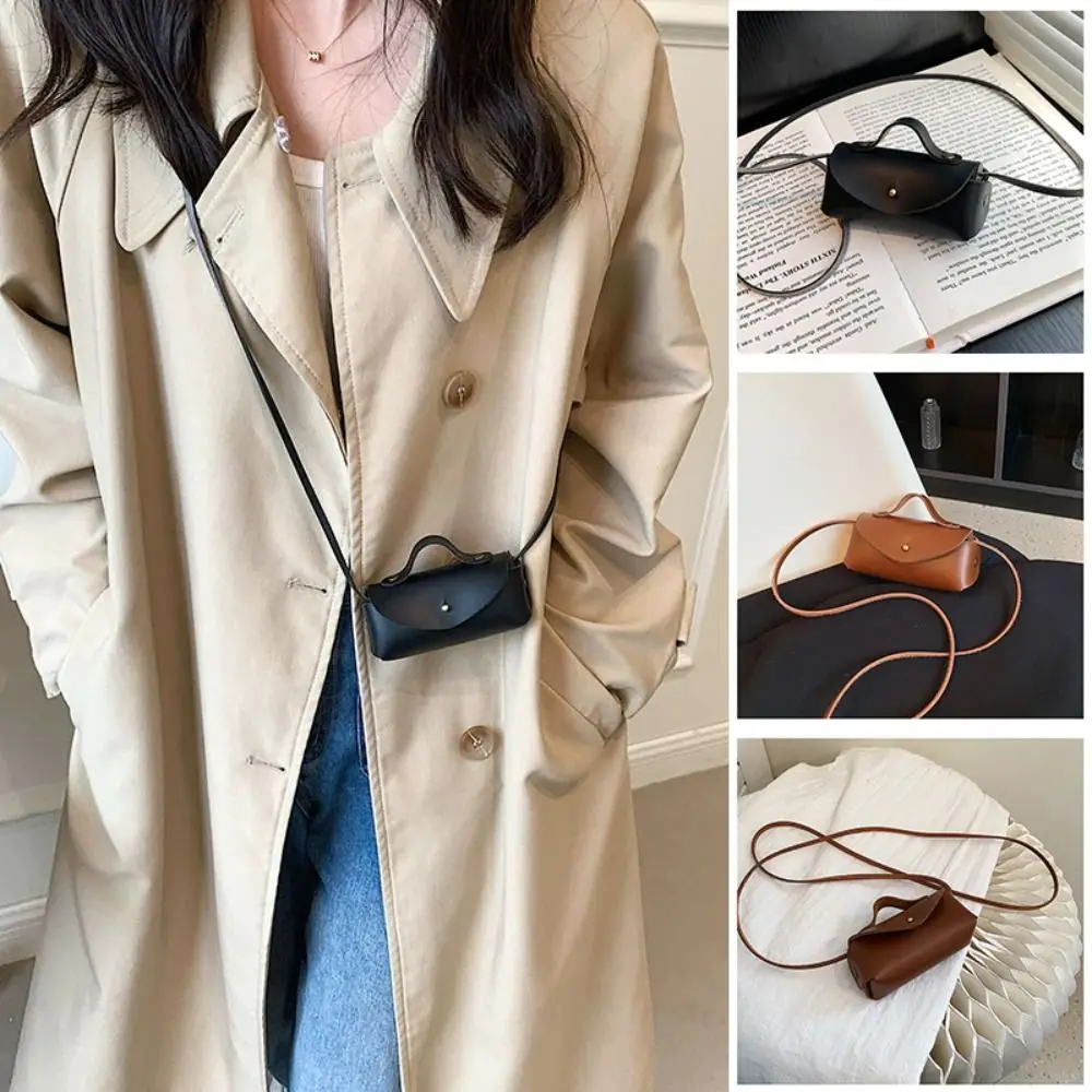 

Retro PU Leather Mini Crossbody Bag Small Horizontal Coin Purse Solid Color Lipstick Bag