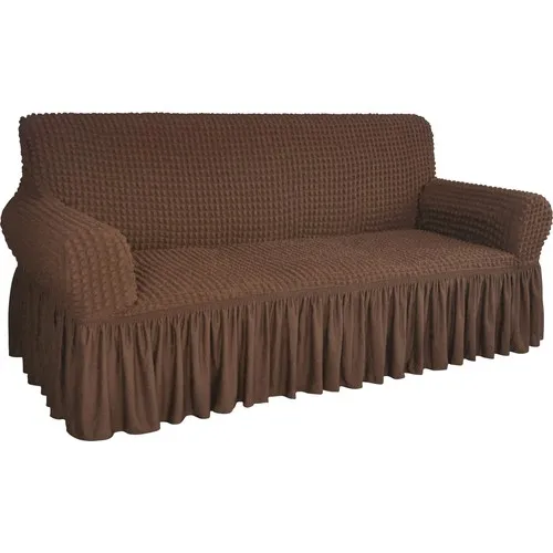 Bogda Gossamer Seat Sofa Cover Set Stretch Fitted Skirted Seat Sofa Cover (3kişilik) Set Dark Coffee