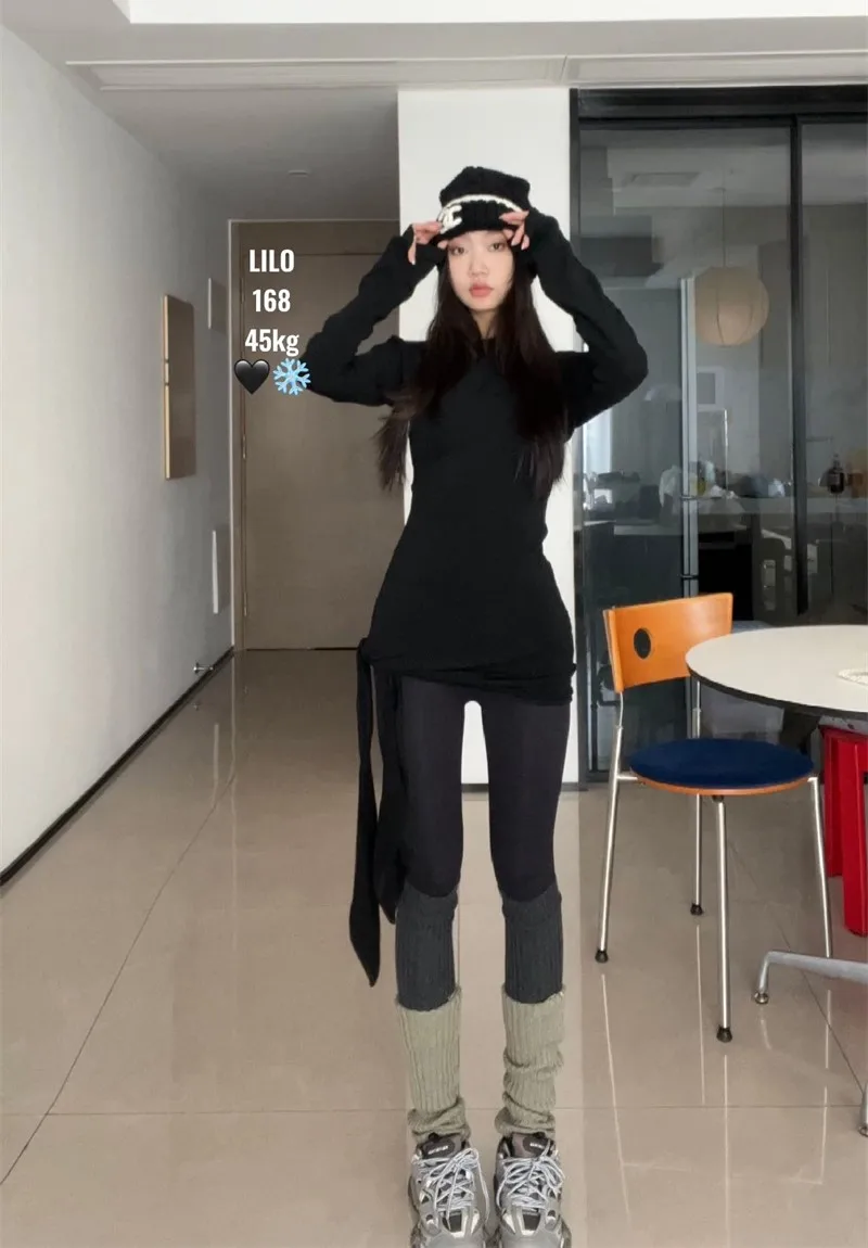 تي شيرت بأكمام طويلة للنساء صيفي بأكمام مضيئة على الكتف كل مباراة من القطن ثنى الرسن الرباط مجموعة الفتيات