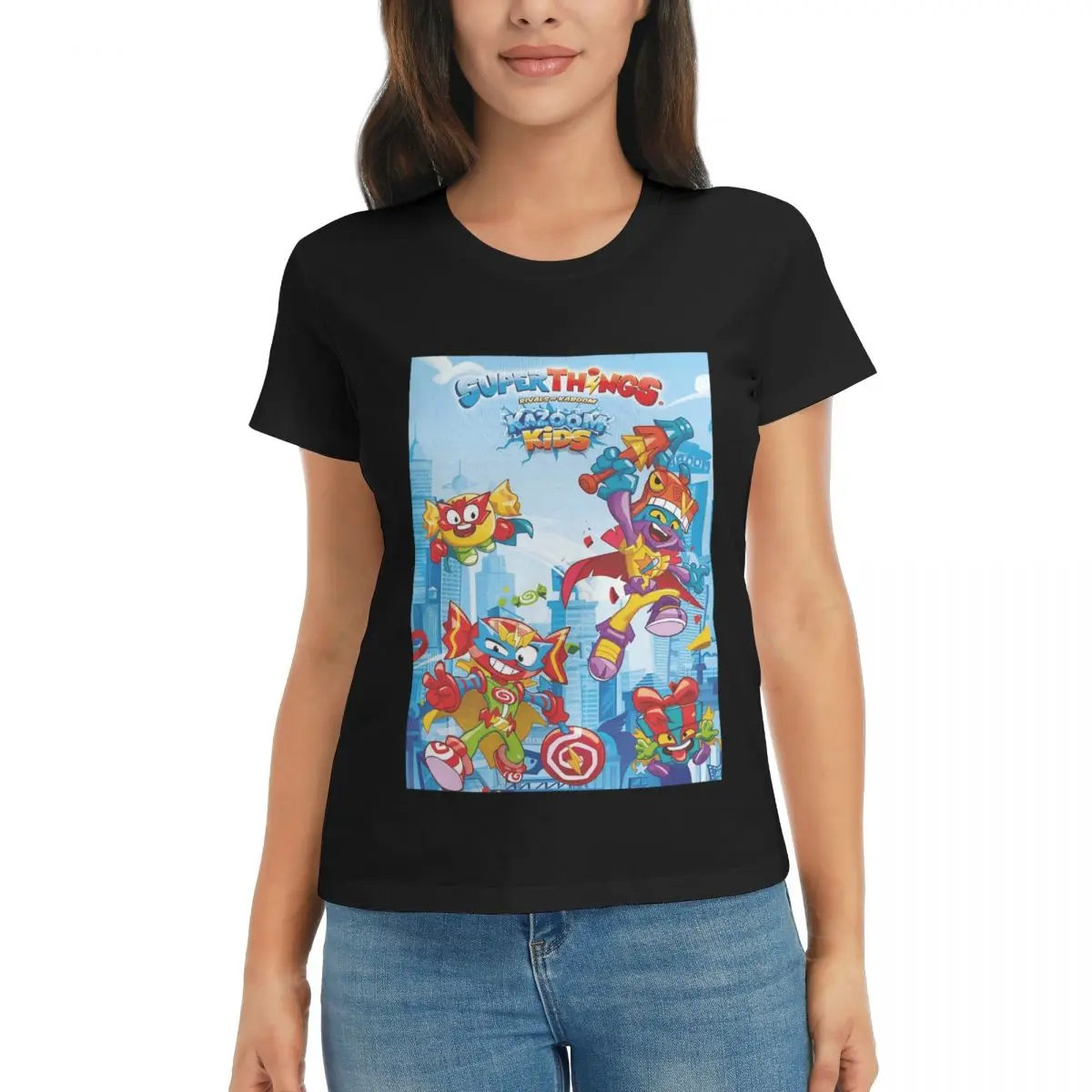 

Women T-Shirt Superthings Kazoom PowerSummer Short Sleeve Tees Crew Neck Cotton T Shirts Clothes Tops Streetwear