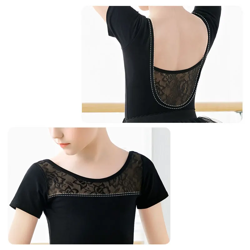 Girls Ballet Leotards Lace Splice Dance Leotard Kids Short/Long Sleeve Gymnastic Leotards Child Ballet Bodysuit Dance Costumes