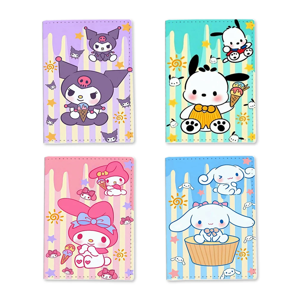 Обложка для паспорта Kawaii Sanrio, держатель для кредитных карт, аксессуары для путешествий, мультяшная Обложка Kuromi My Melody из искусственной