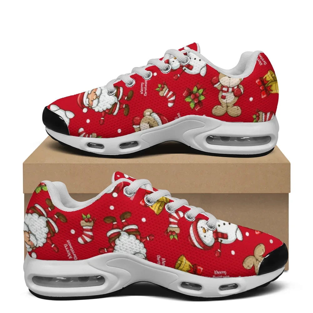 Red Christmas-themed casual air-cushioned shoes with a breathable mesh upper suitable for both men and women view 4