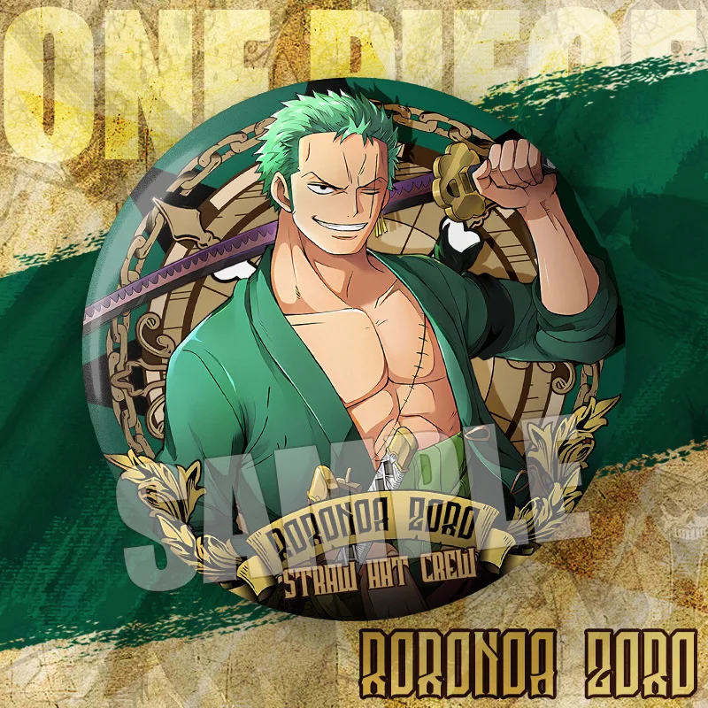 One Piece Luffy Tinplate Pin Roronoa Zoro อะนิเมะอุปกรณ์ต่อพ่วงเสื้อผ้ากระเป๋าเป้สะพายหลังรอบปุ่มเข็มกลัด Lapel ป้ายเครื่องประดับพัดลมของขวัญ