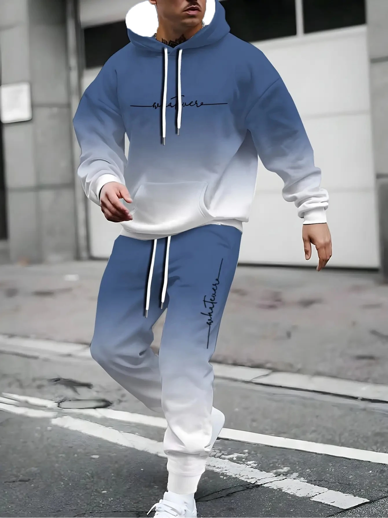 

Осенне-зимний мужской комплект с капюшоном Мужской повседневный комплект с капюшоном Светло-синий и белый мужской повседневный комплект Мужской градиентный комплект Быстросохнущий