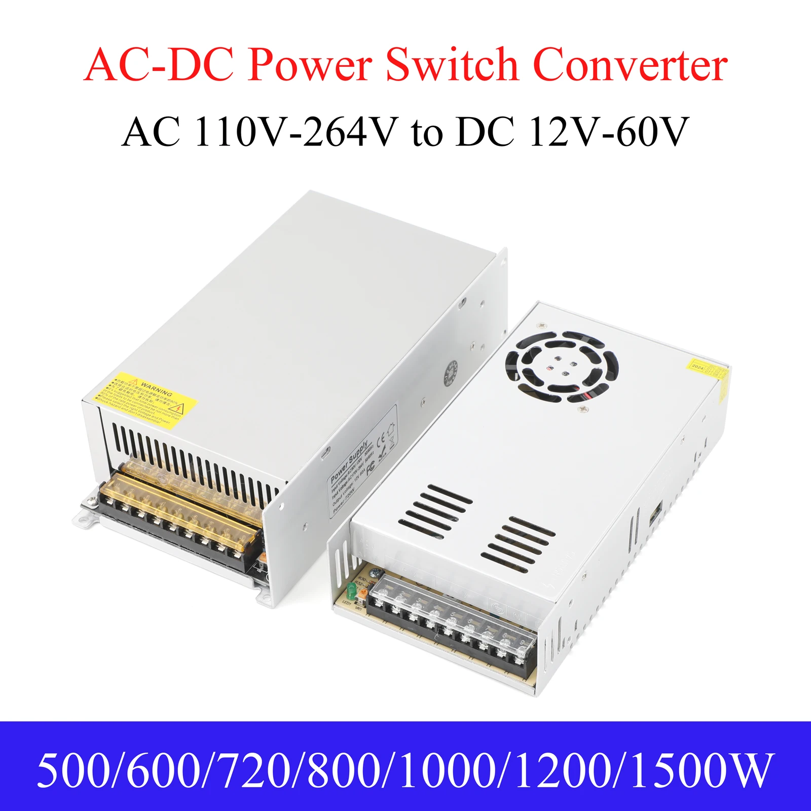 Switching Power Supply Source DC 12-60V 500W-1500W Double Panel Indoor Power Switch Transformer AC 110-264V for LED Light Strip