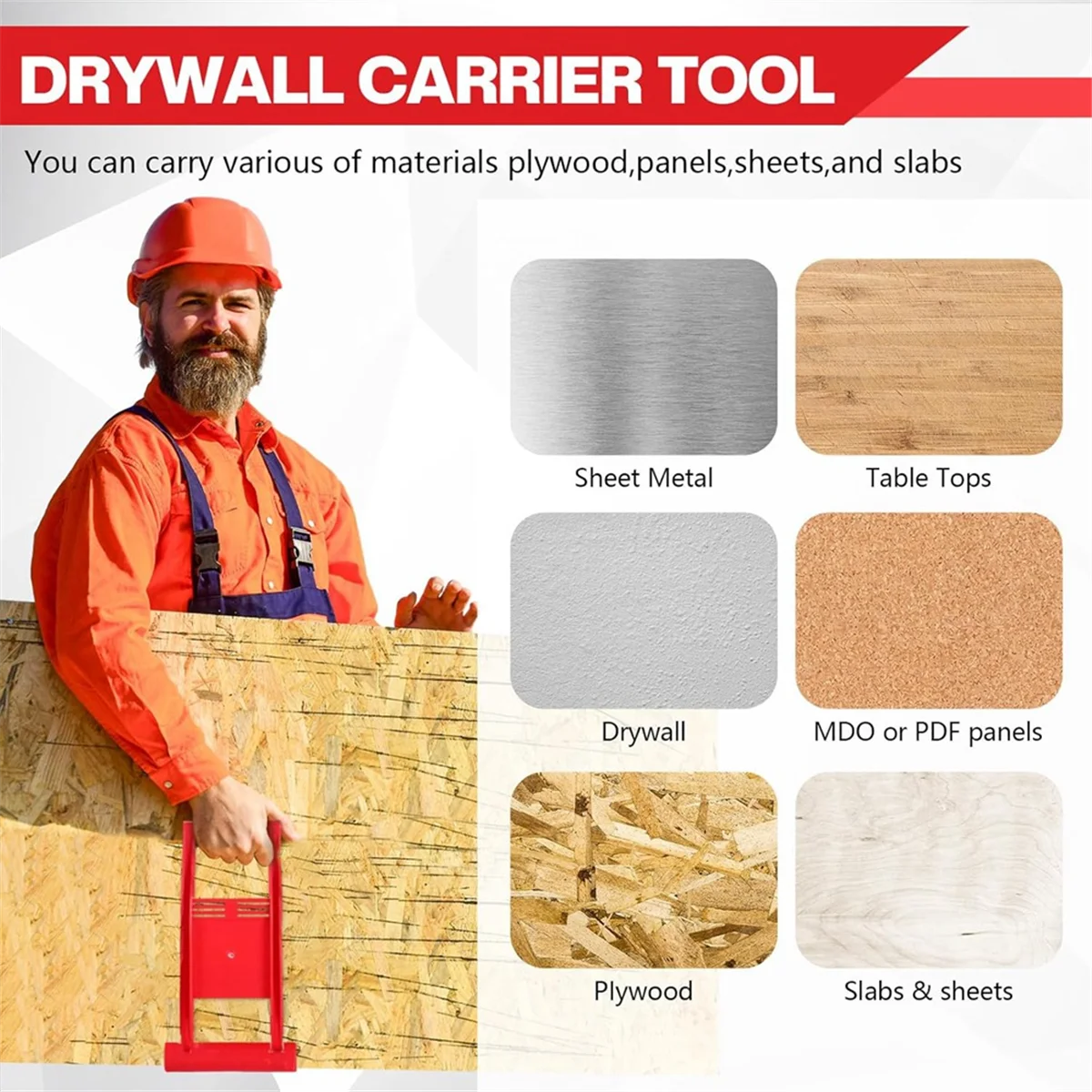 BAAQ 2 шт., держатель для гипсокартона, подъемник для гипсокартона, инструмент для переноски гипсокартона, АБС-пластик, инструмент для переноски фанеры, подъемник