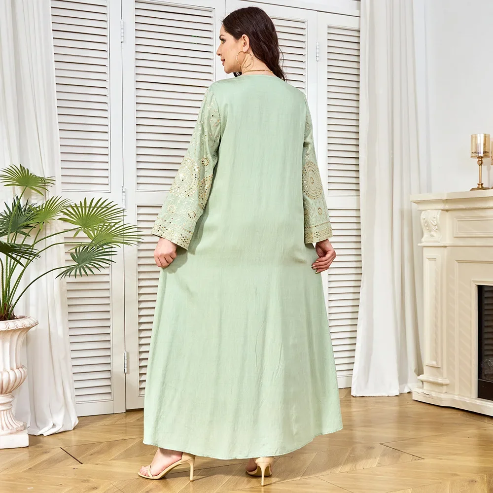 Women's Long Muslim Robe Middle East Fashion New Embroidered Beads Party Dress Abaya Exotic Dress