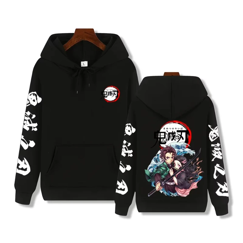 

Harajuku Demon Slayer с принтом, осень-зима, удобная утолщенная мужская высококачественная повседневная уличная толстовка с капюшоном