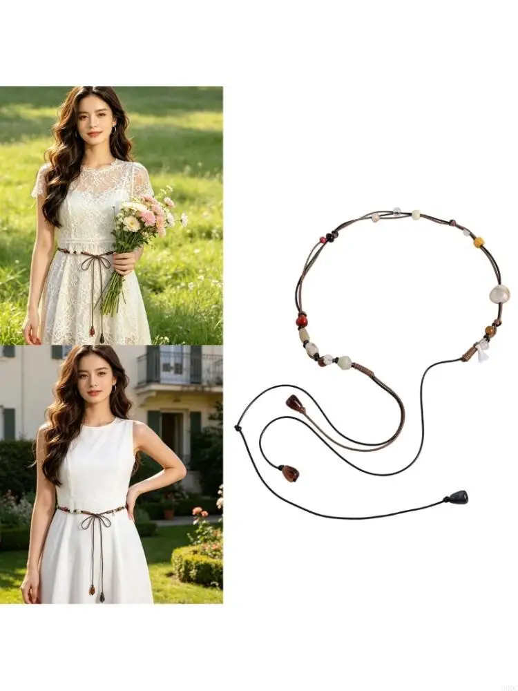 Trendy Retro Charm Braided Waistband Waist Girdle With Colorful Beads Detail Y166