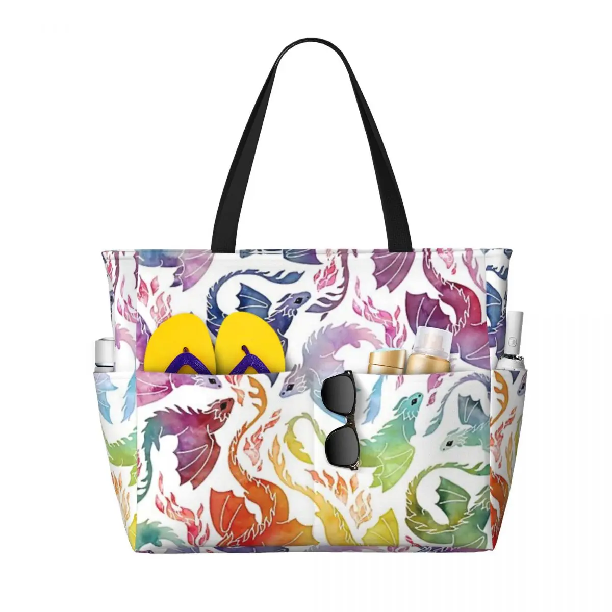 

Summer Beach Bag, Large Capacity Shopping Bag, Dragon Fire Rainbow Fashion Tote Bag For Travel