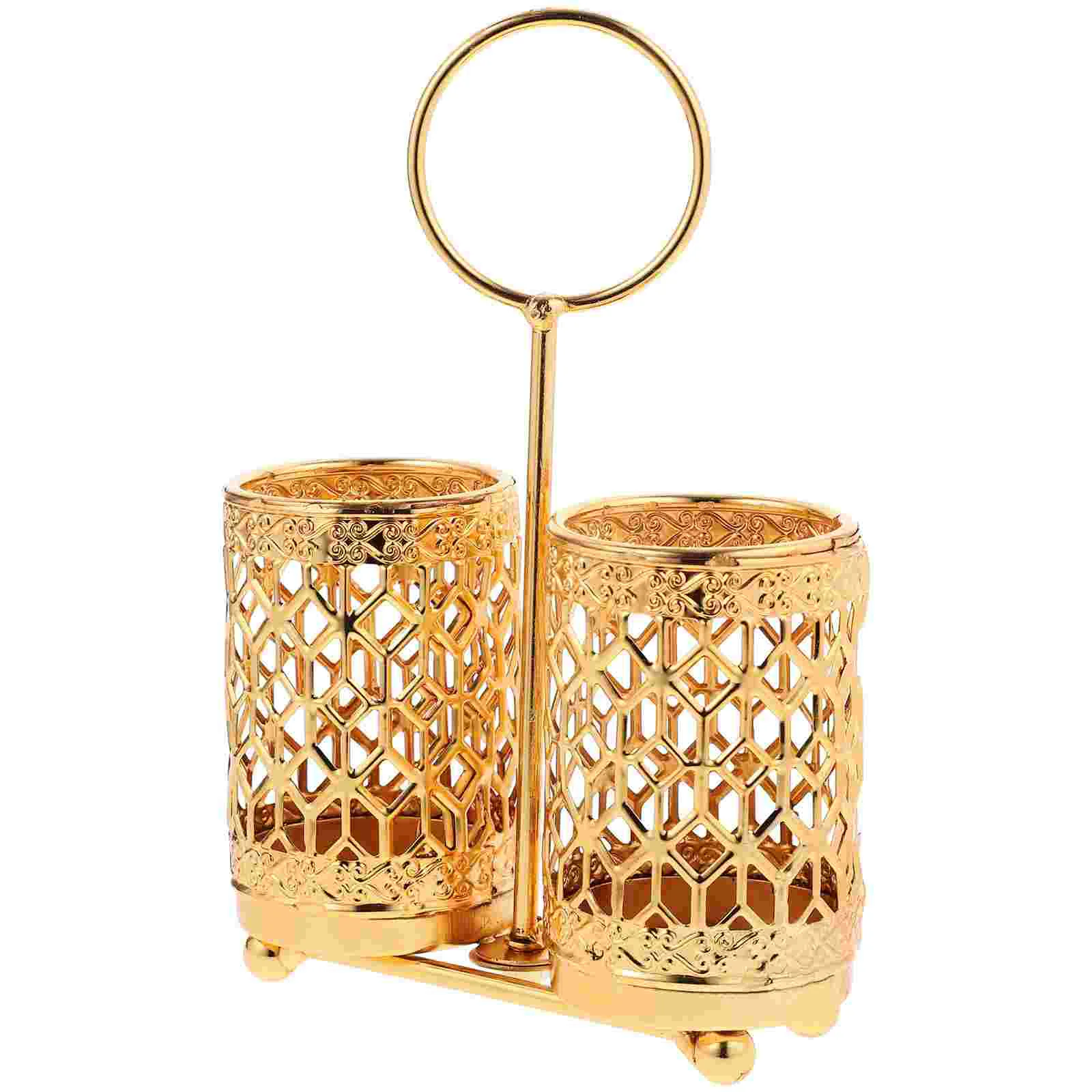 

Organisers Light Luxury Gold-plated Iron Hollow Rotatable Home Multi-tube Knife Chopsticks Rest Utensil Organizer Office