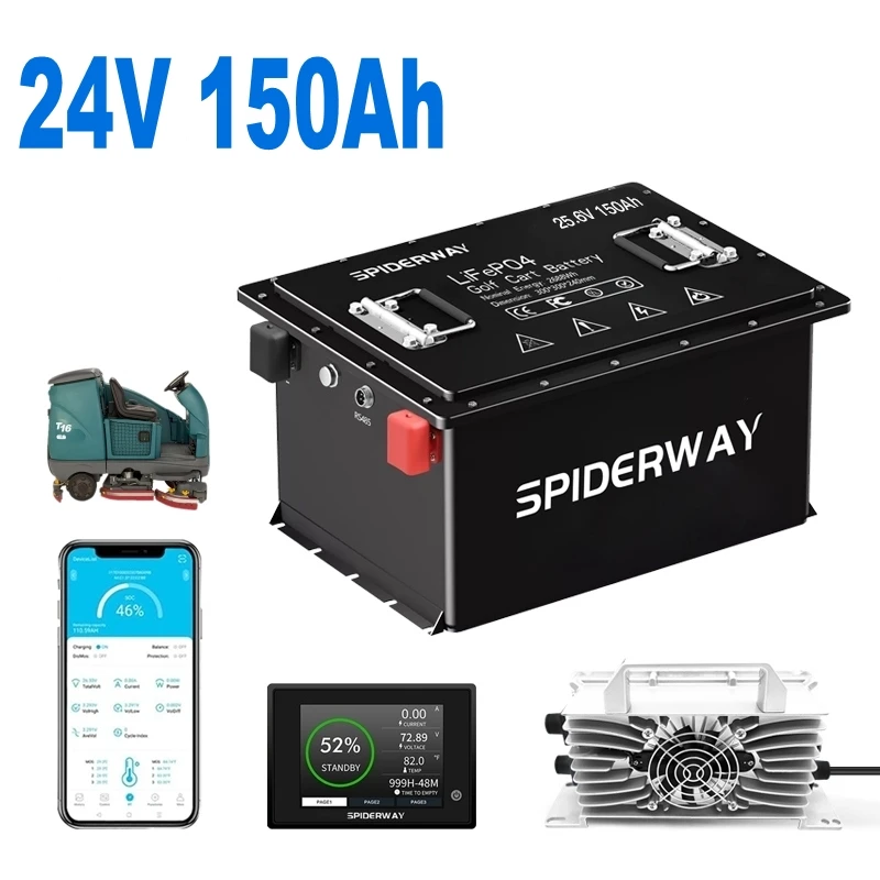 

24V 150Ah LiFePO4 Battery Pack for Marine RV Floor Scrubber, 3.84 kWh 200A BMS 6000+ Deep Cycles, Direct Lead-Acid Replacement