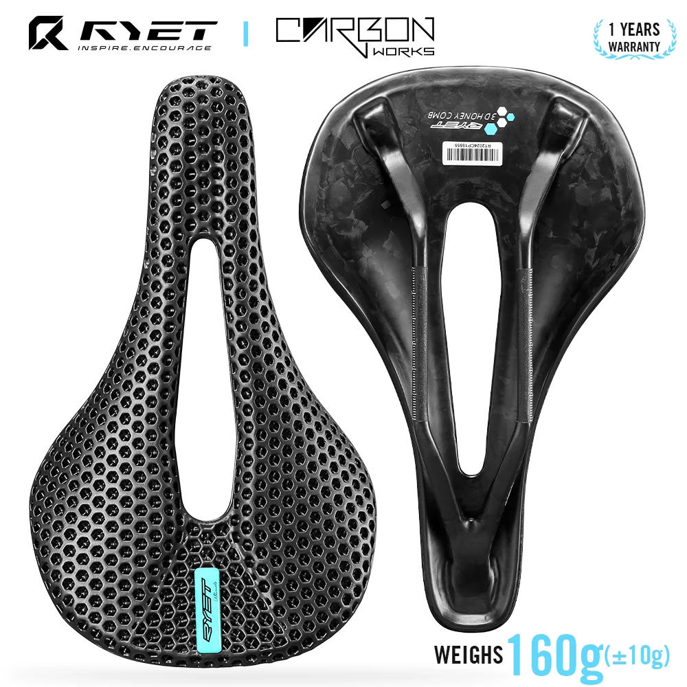 RYET 3D Printed Bike Carbon Saddle 140mm 143mm Super Light Road MTB Racing Saddles Bicycle Seat Cushion Cycling Seating Parts