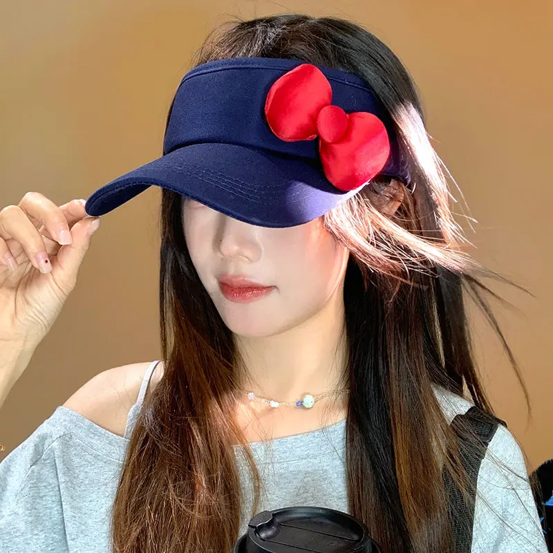 Women's Butterfly Knot Sun Hat Summer UV Protection Sports Sunshade Outdoor Travel Empty Top Wide Brim Hat for Beach Casual