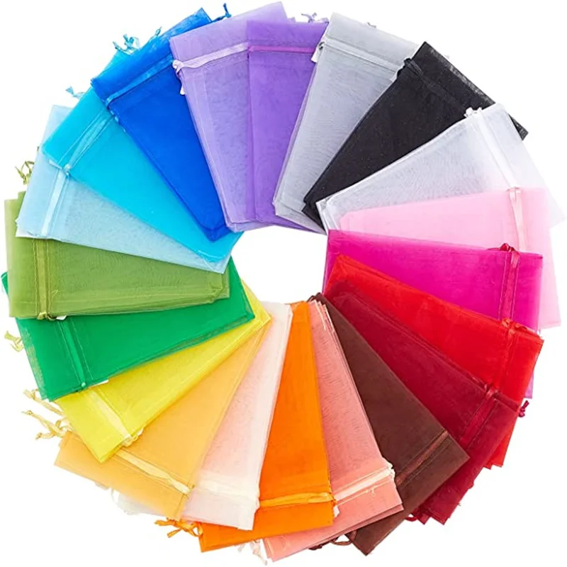 50 pezzi di cordoncino regalo in organza trasparente con buste per gioielli, imballaggio per esposizione, caramelle natalizie, feste di matrimonio, festival, sacchetti di garza