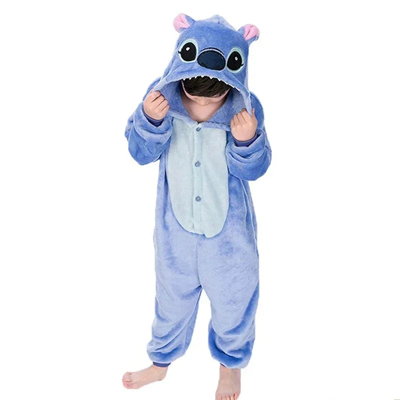 Kids Lilo Stitch Cosplay Costumes Jumpsuit Kigurumi Pajamas Stitch Cute Child Hooded Sleepwear Halloween Boys Girls Clothes