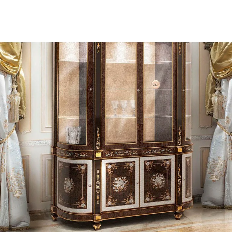Parquet four-door wine cabinet French painted display storage cabinet European storage bookcase furniture