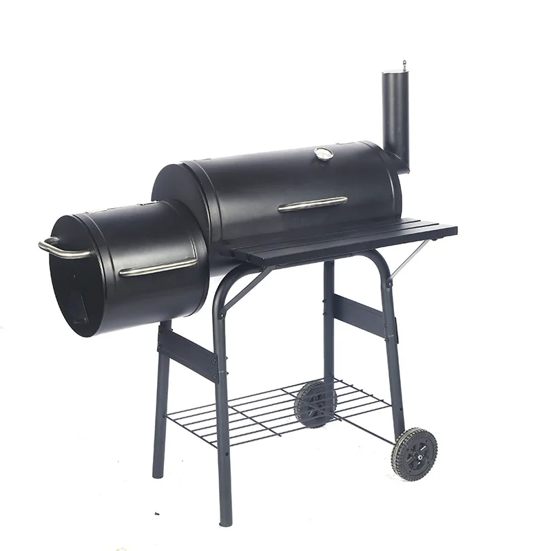 Trolley Smoker Large Barbecue Oven With Chimney  Barrel Outdoor Courtyard Charcoal Bbq Grill