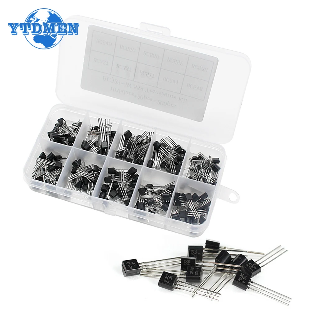 100/200pcs TO-92 Transistor Assorted Kit BC327 BC337 2N2222 2N2907 S8050 2N3904 2N3906 A1015 C1815 2N5551 PNP NPN Transistors