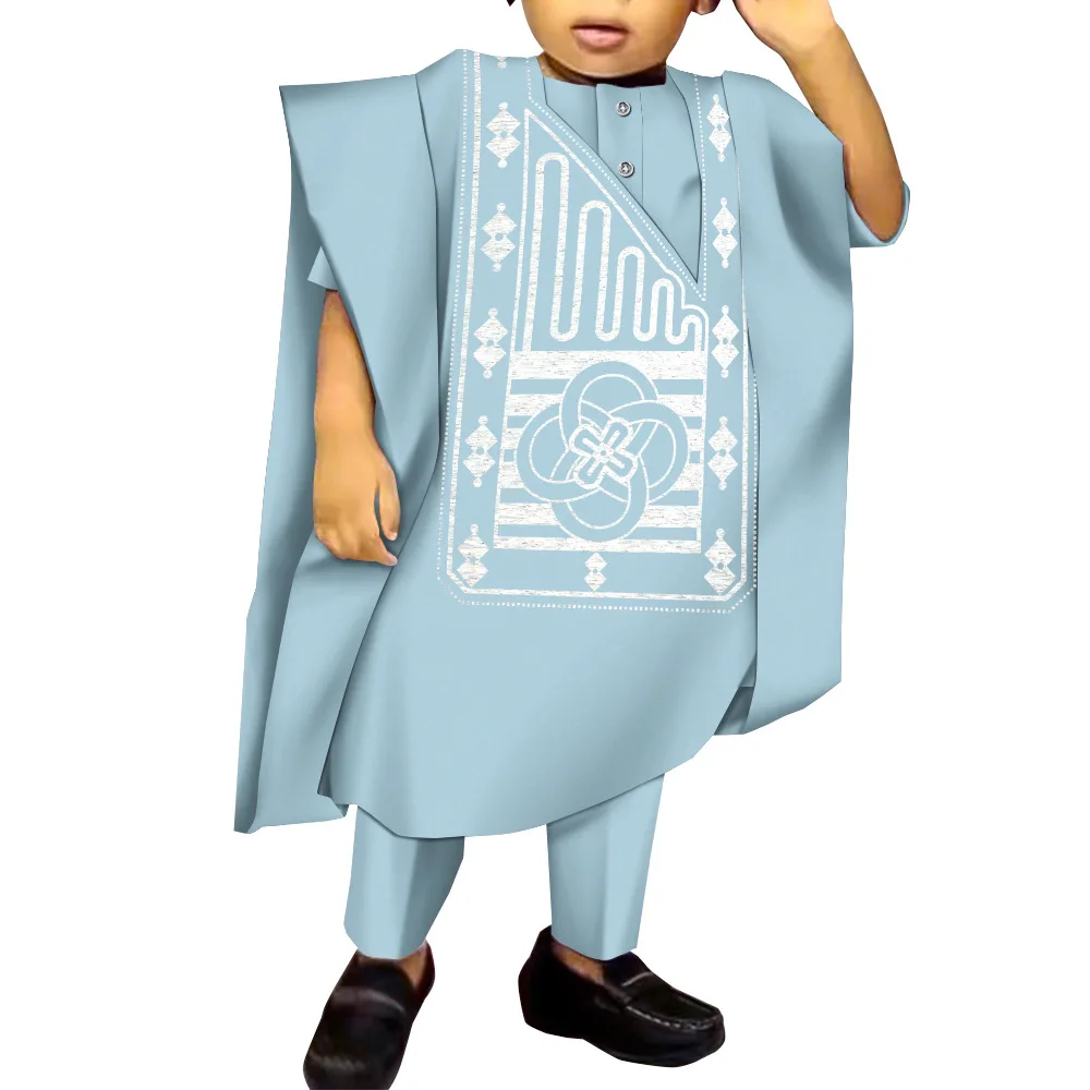 New Trend African Clothes for Kids Bazin Riche Baby Boys Outfits Wax Robes Top and Pants Sets Children Clothing Party Wedding