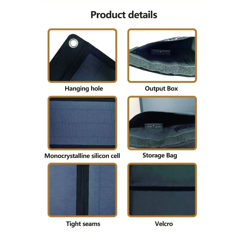 Imagem -04 - Fcoku-painel Solar Dobrável Impermeável 28w Bateria Portátil Telefone Banco de Carregamento Célula Caminhadas ao ar Livre Camping