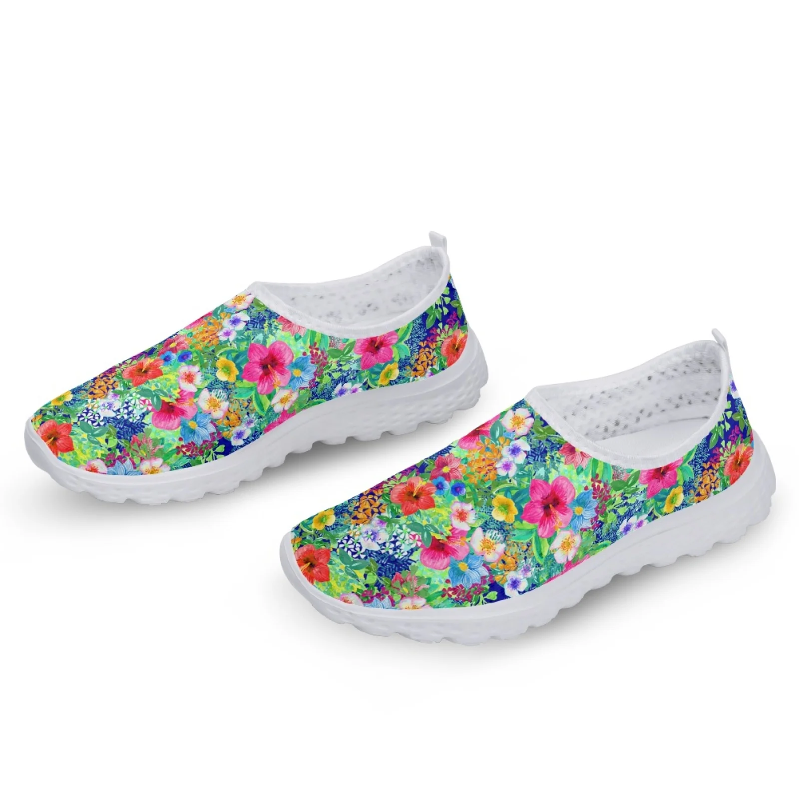 Pretty Tropical Flower Printing Women Flat Shoes Summer Breathable Slip-on Mesh Sneakers Lightweight Loafers Zapatos