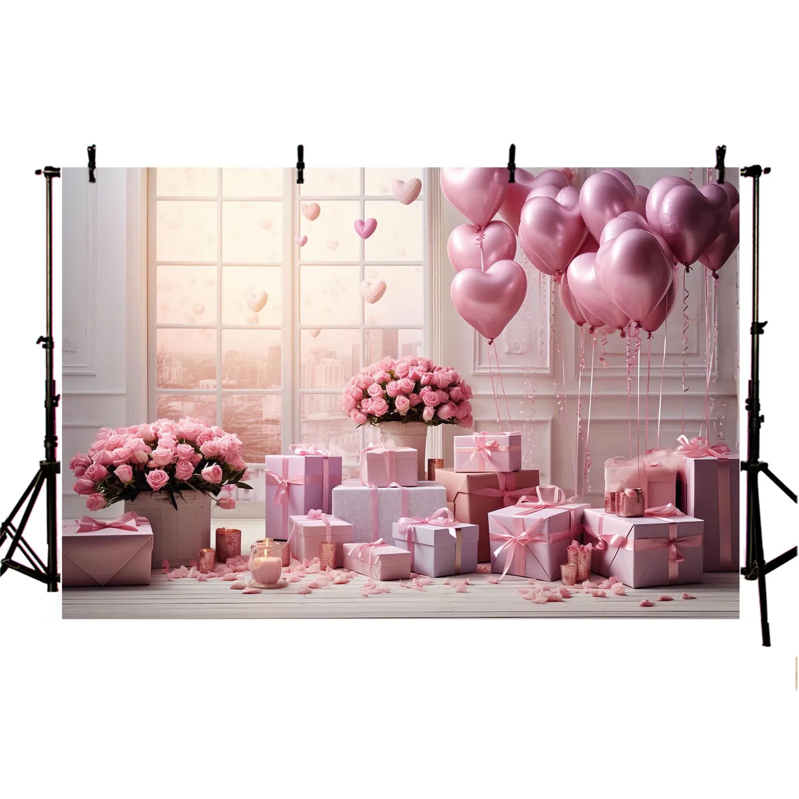 Valentine’s Day Photography Background Pink Gift Box Balloons Birthday Party Backdrop Decor Portrait Photozone Props Banner