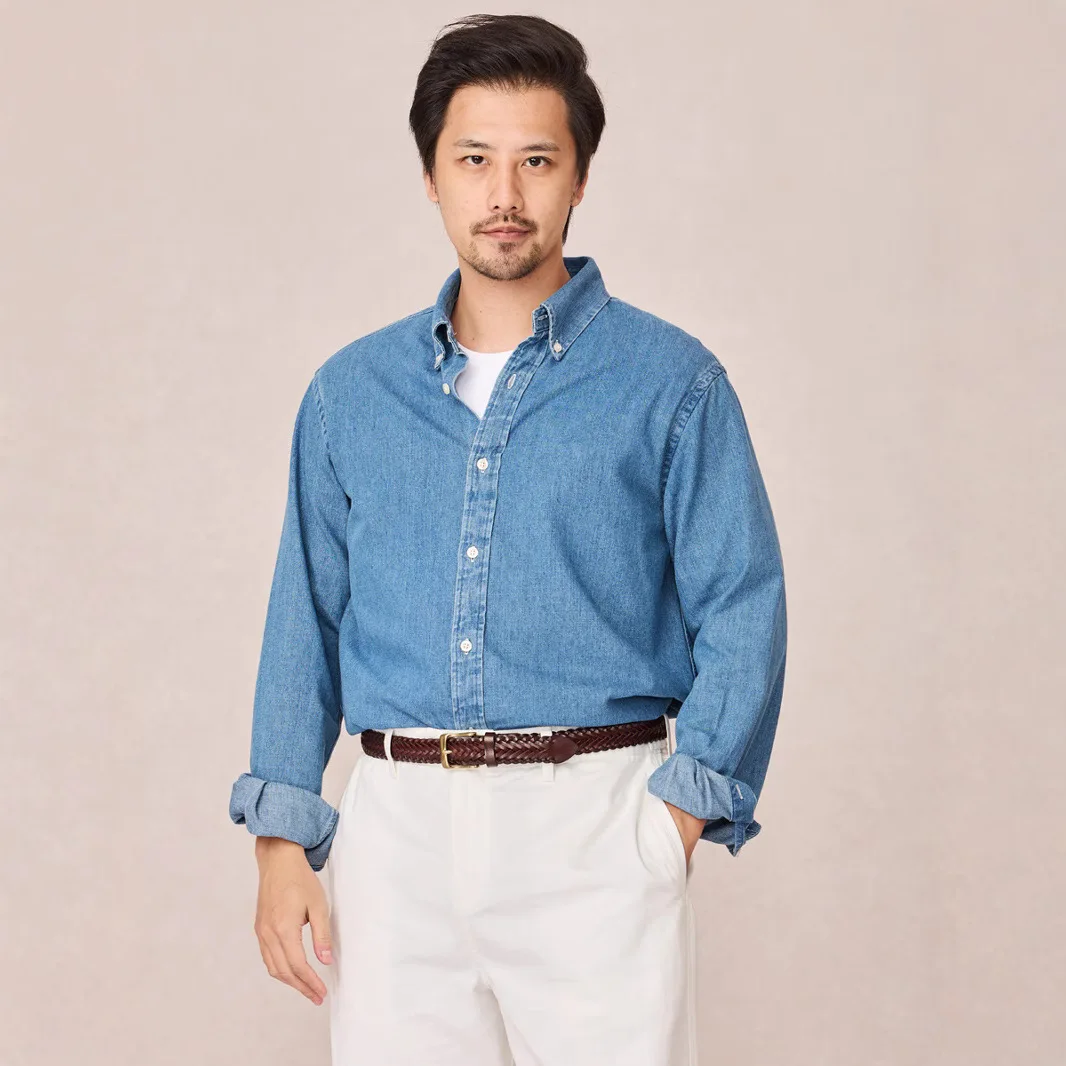 

American Retro Casual Classic Style Commute 100% Cotton Denim Shirt for Men 2026 Spring Long Sleeve Stone Washed Tops