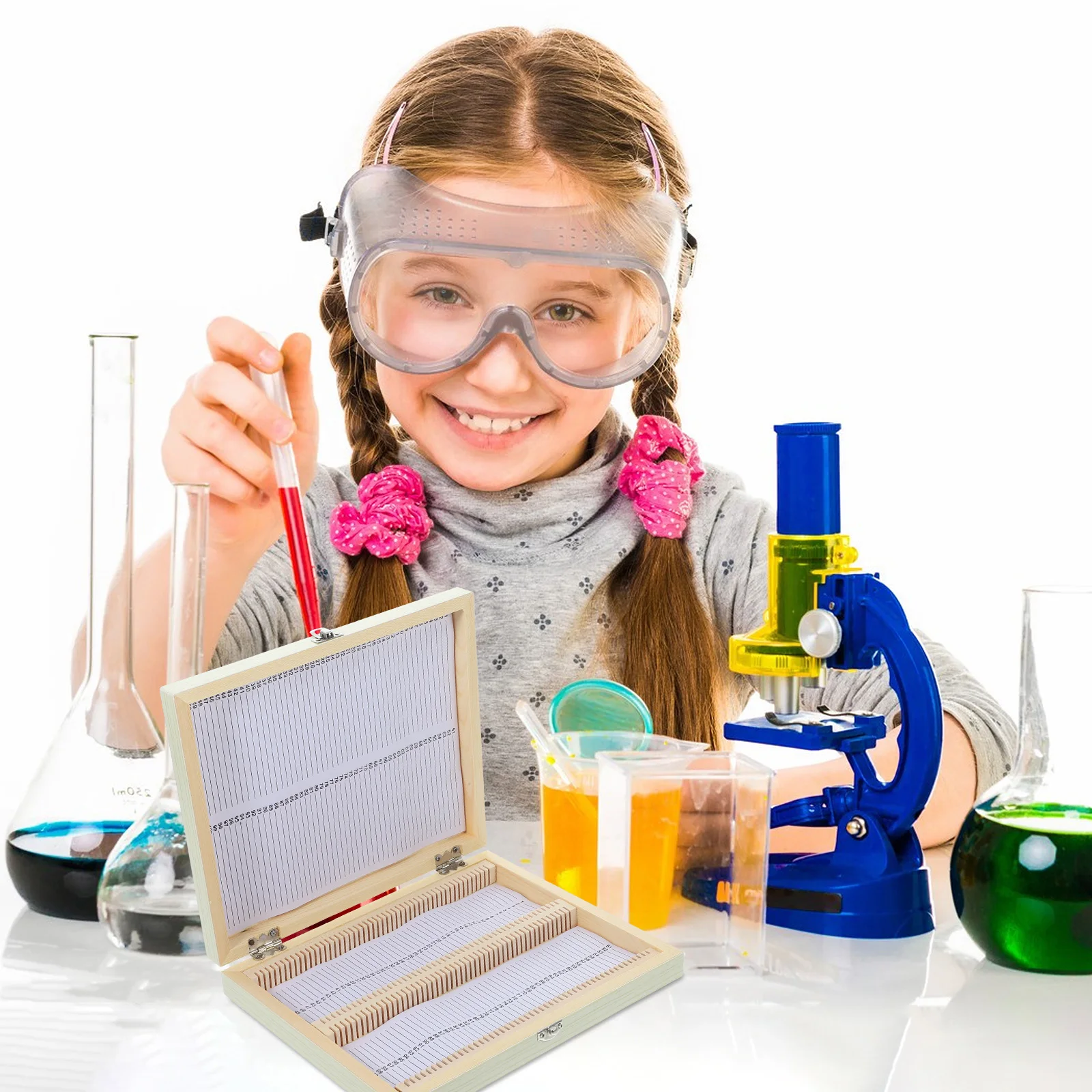 

Slide Wooden Box Large Capacity Microscope Slides Storage Natural Wood Material Metal Buckle Clear Numbering Easy Access