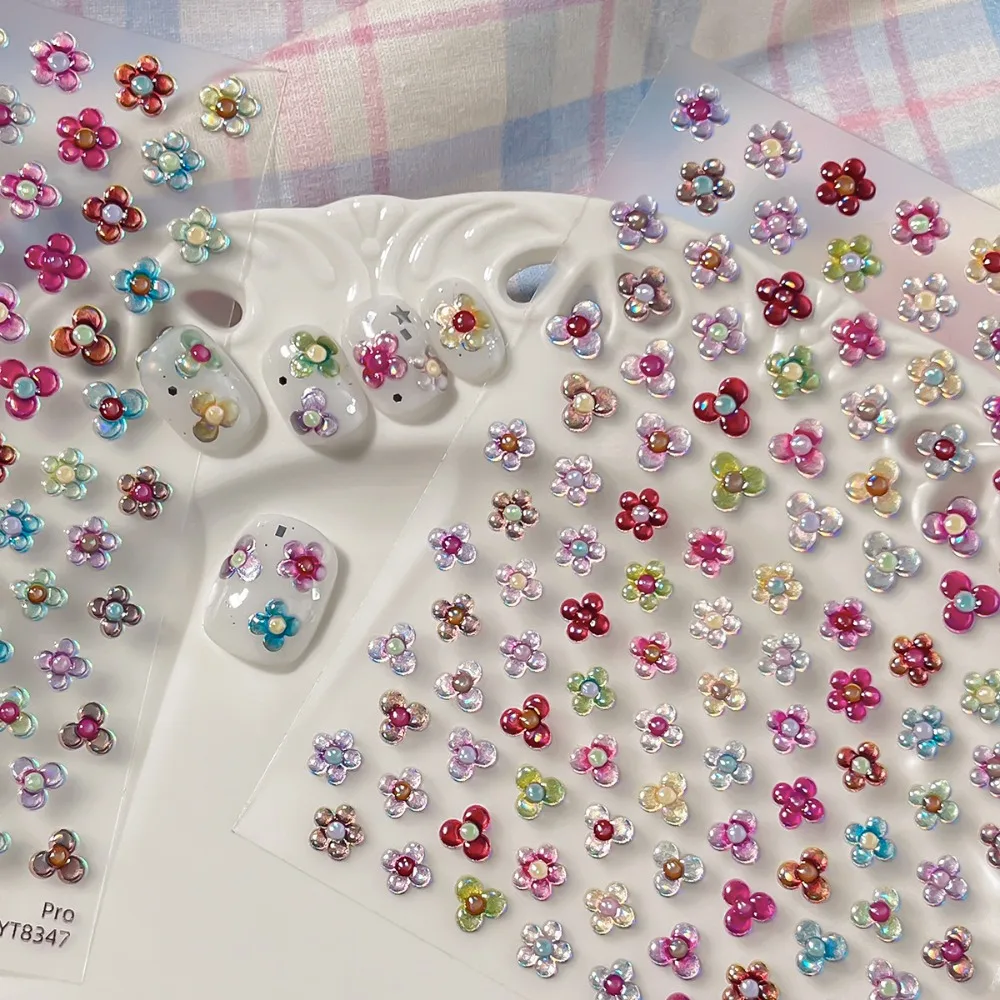 Embossed Jelly Flower Nail Sticker Colorful Spring Floral Decals Self Adhesive for Girls Women DIY Crafts Nails Art Accessories