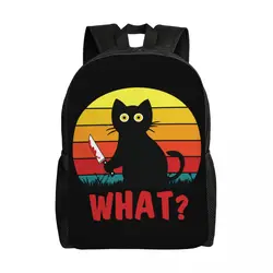 Black Cat What Backpacks for Girls Boys Murderous Cat With Knife Halloween College School Travel Bags Bookbag Fit 15 Inch Laptop