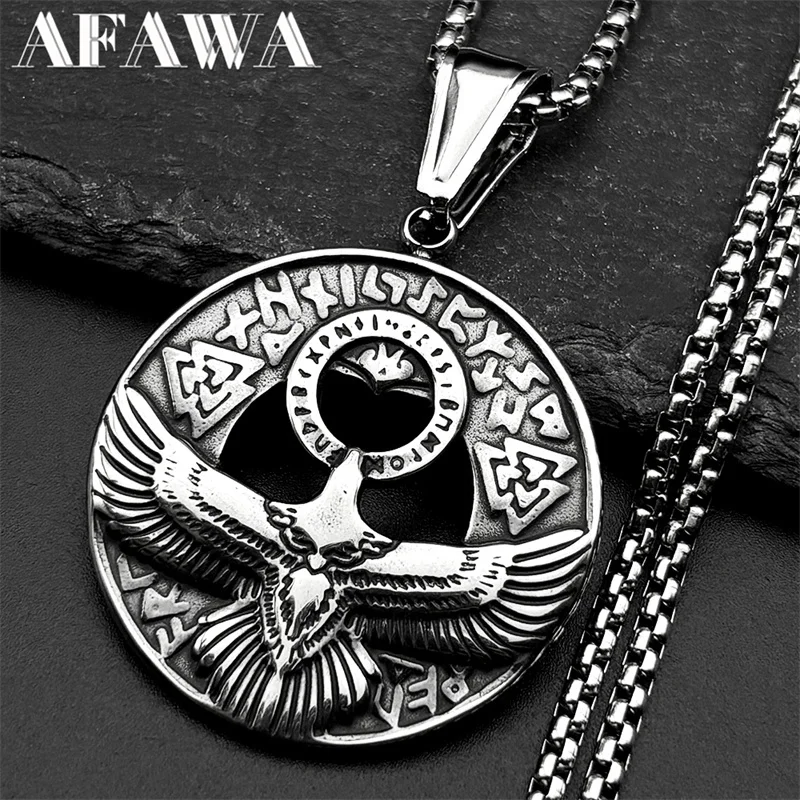 

Vintage Nordic Viking Runes Odin Eagle Pendant Necklace for Men Stainless Steel Silver Color Norse Mythology Jewelry Gift