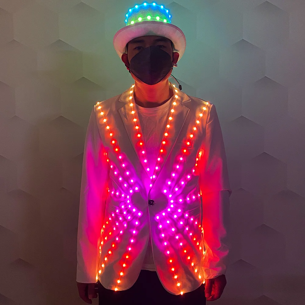 Full color LED suit costume hat glow-in-the-dark stage dance performance costume Bar nightclub lighting props Halloween props