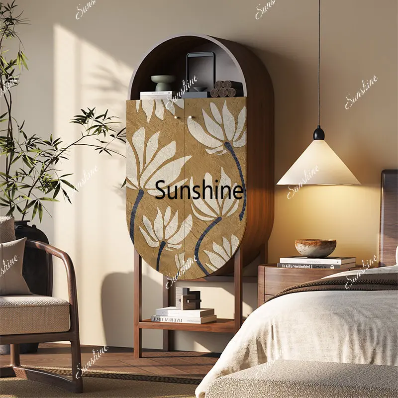 New Chinese-style solid wood multi-functional dining side cabinet, entrance storage, bedroom storage against the wall