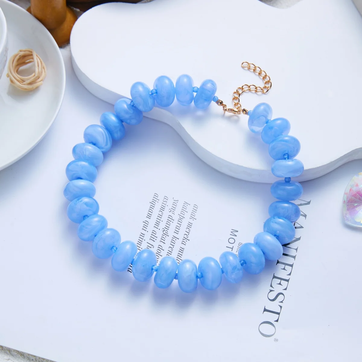 Dopamine Bunte flache, runde Acryl-Perlenkette für Damen und Herren, trendige, einfache geometrische Harzperlen, stapelbarer Choker-Schmuck – Detail 29