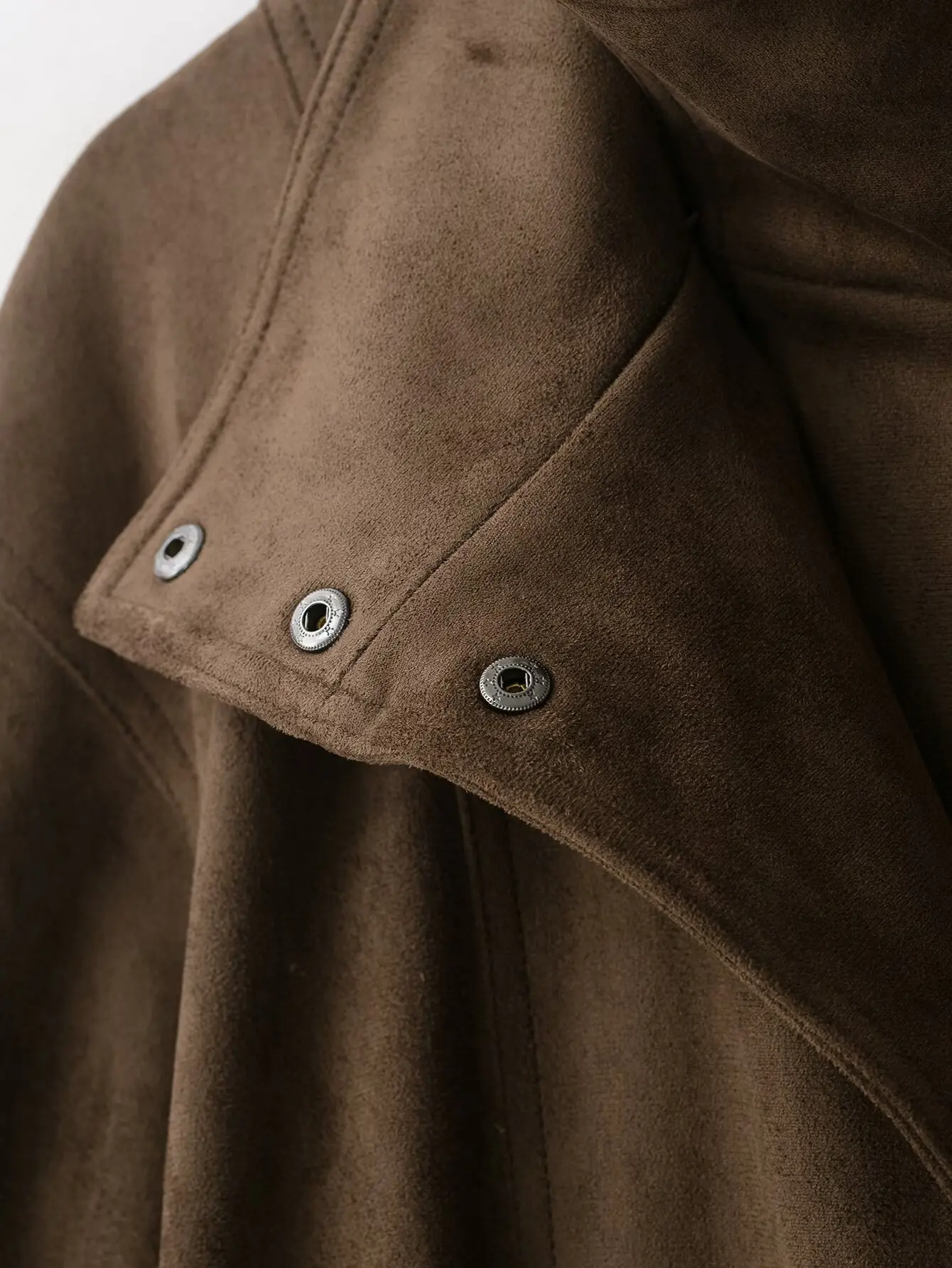 TFMLN Damen Wildlederjacke, Modischer Stehkragen, Gürtel, Locker Geschnittene Oberbekleidung, Herbst-Winter Freizeitjacke, Einfarbig, Vintage-Stil 2026 – Detail 17