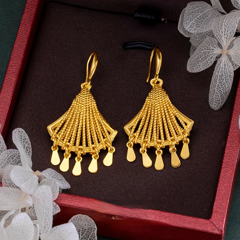 

Bohemian Style 18 K Golden Peacock Tassel Earrings Long Earring Wedding Ball Birthday Fine Jewelry Gifts Not Fade