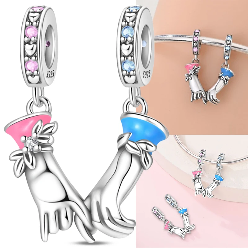 

Couple Holding Hands Charms 925 Sterling Silver Hand in Hand Pendant Fit Original Charm Bracelets Women DIY Jewelry Gift