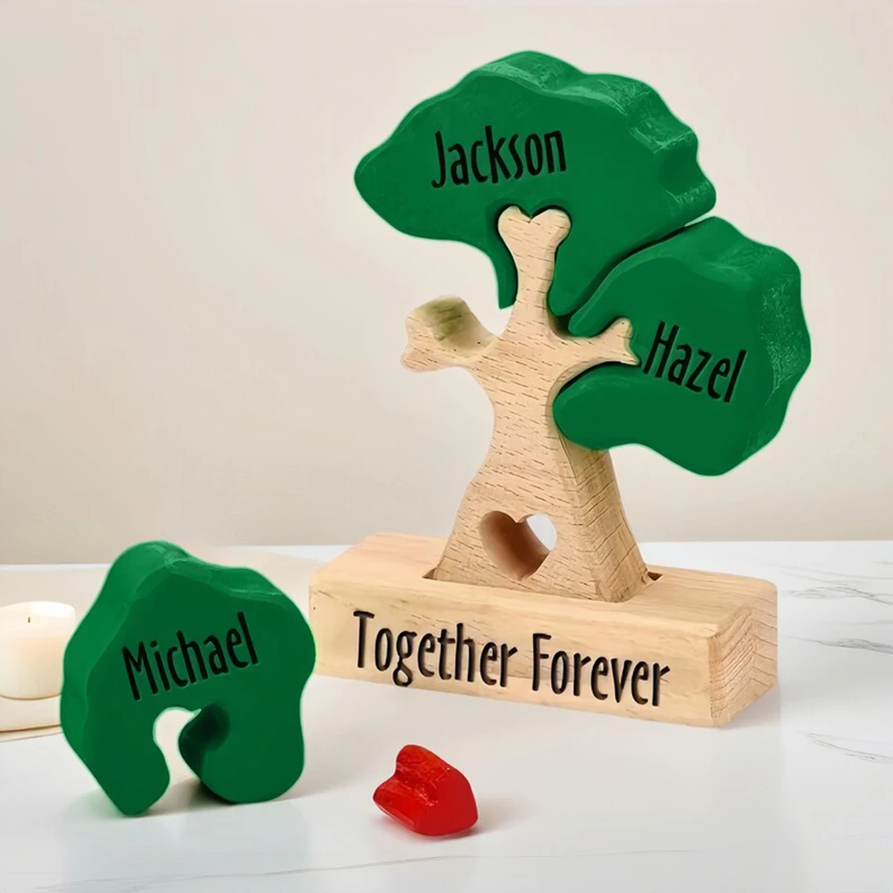 

Wooden Leaf Genealogy Puzzle Personalized Customization Name Christmas Tree Family Commemorative Gift Desktop Decoration Gift